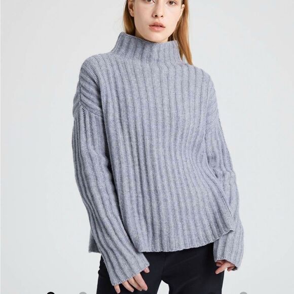 LATTELIER Cashmere Chunky Ribbed Sweater WOMEN GREY S NWT - Picture 1 of 11